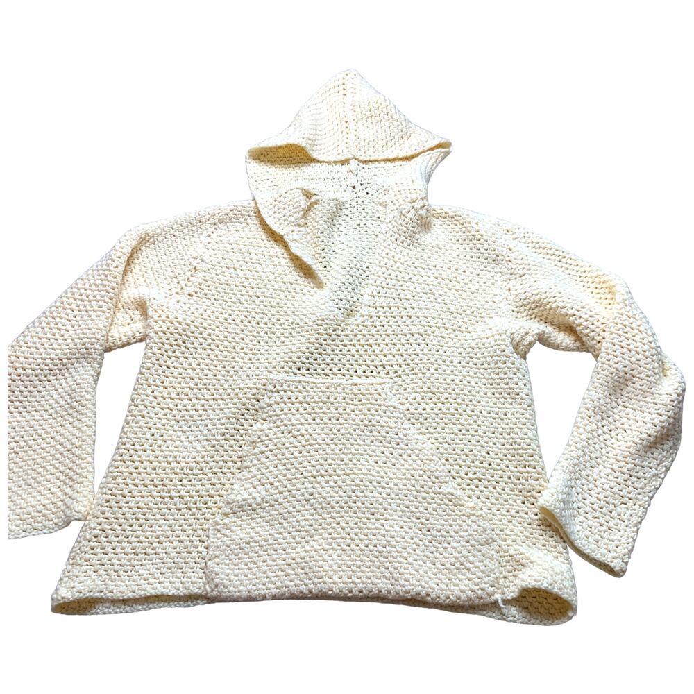 Hand Knit Chunky Cream Hooded JumperSweater Coastal Cowgirl Cottage Core XL